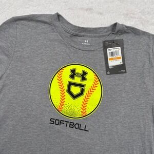Under Armour UA Softball T-Shirt Women S Gray Neon Yellow Short Slv Gift NEW